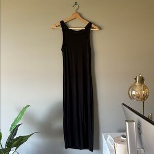 Ribbed Black Sleeveless Maxi Dress, Bodycon